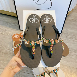 [Hình thật] Dép kẹp đính đá (form to lùi size)