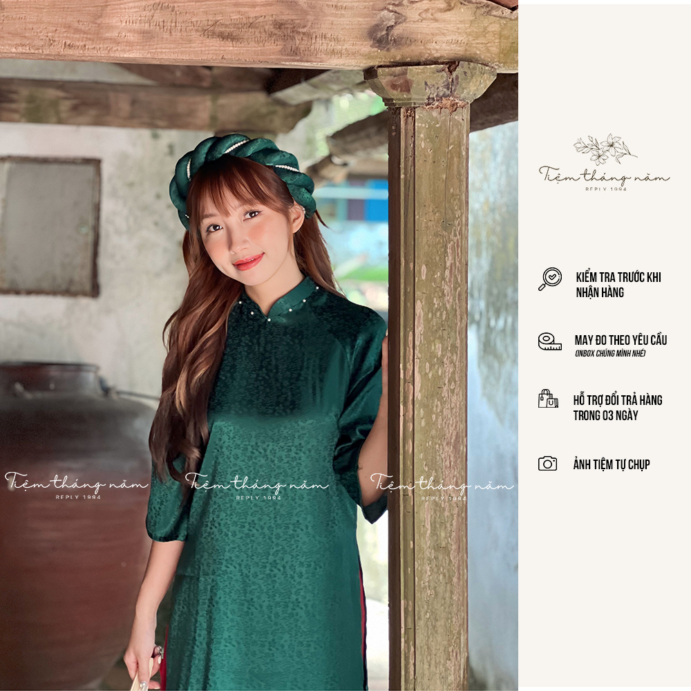 Áo dài Gấm Thạch Thảo - màu xanh cổ vịt
