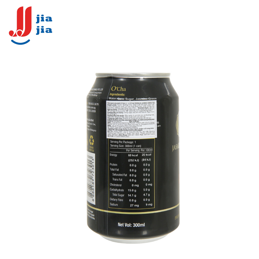 THÙNG 24 LON TRÀ XANH HOA NHÀI O'CHA PREMIUM JASMINE GREEN TEA JJ JIA JIA 300ML