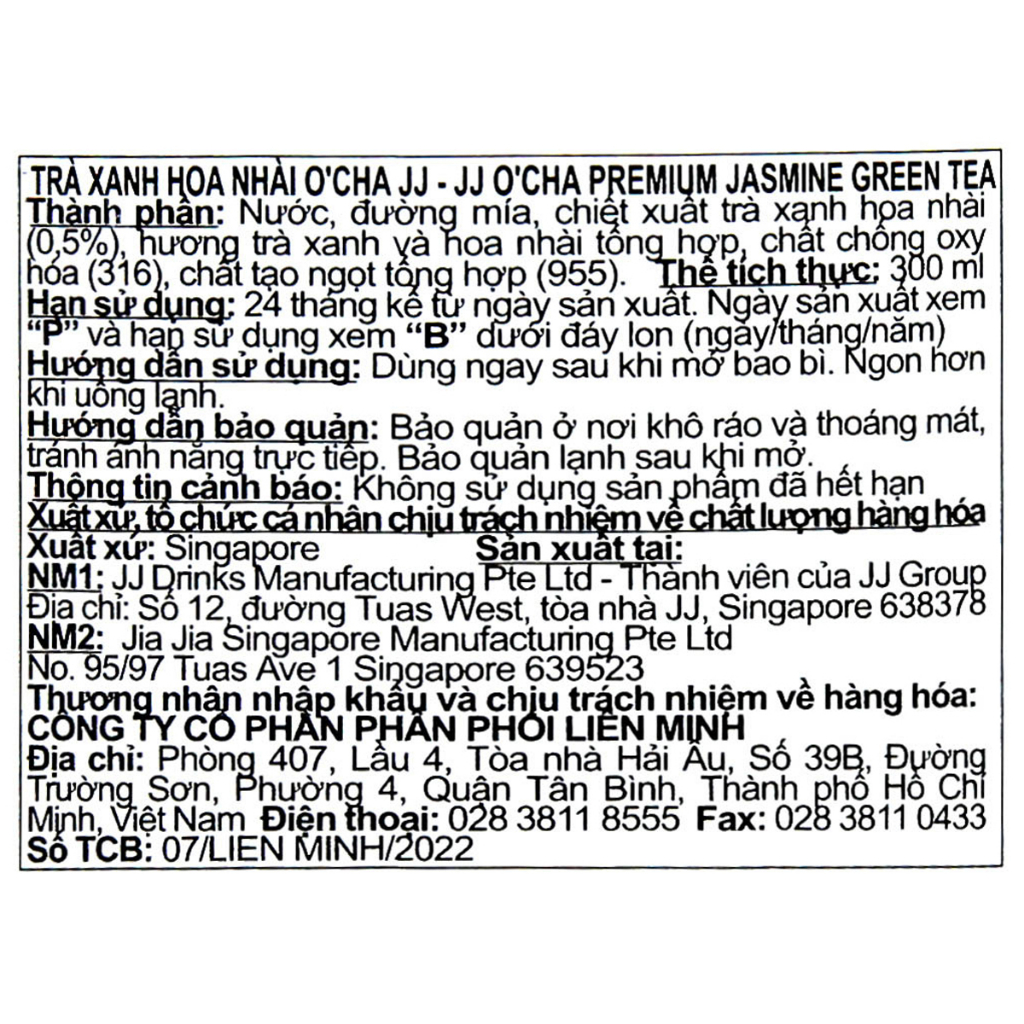 THÙNG 24 LON TRÀ XANH HOA NHÀI O'CHA PREMIUM JASMINE GREEN TEA JJ JIA JIA 300ML