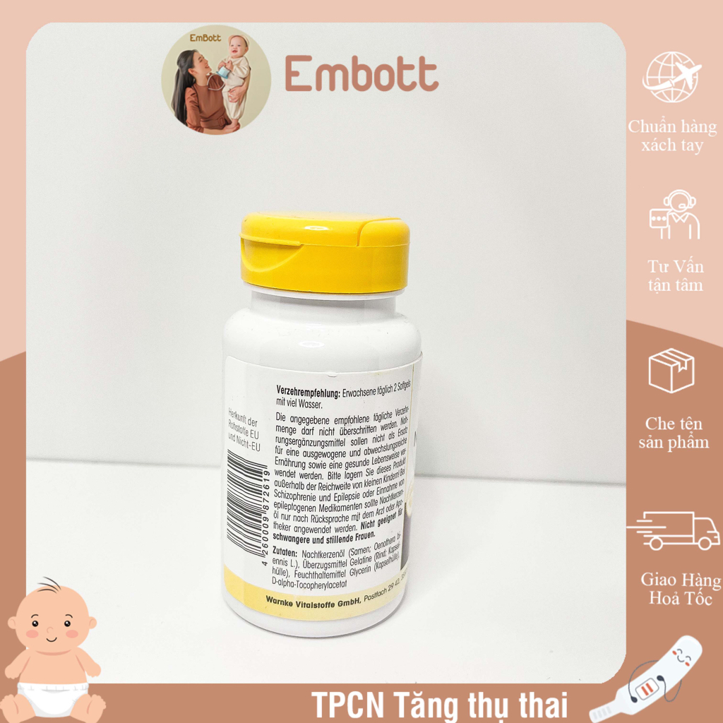 Hoa anh thảo warlken nachtkerzenol 500mg bổ nội tiết tăng thụ thai cho nữ giới Embott22