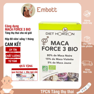 Maca force 3 bio Hộp 60 viên tăng khả năng thụ thai cho cả nam và nữ EMBOTT22