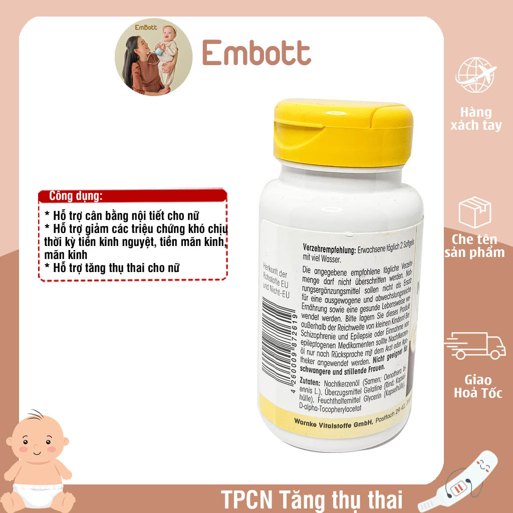Hoa anh thảo warlken nachtkerzenol 500mg bổ nội tiết tăng thụ thai cho nữ giới Embott22
