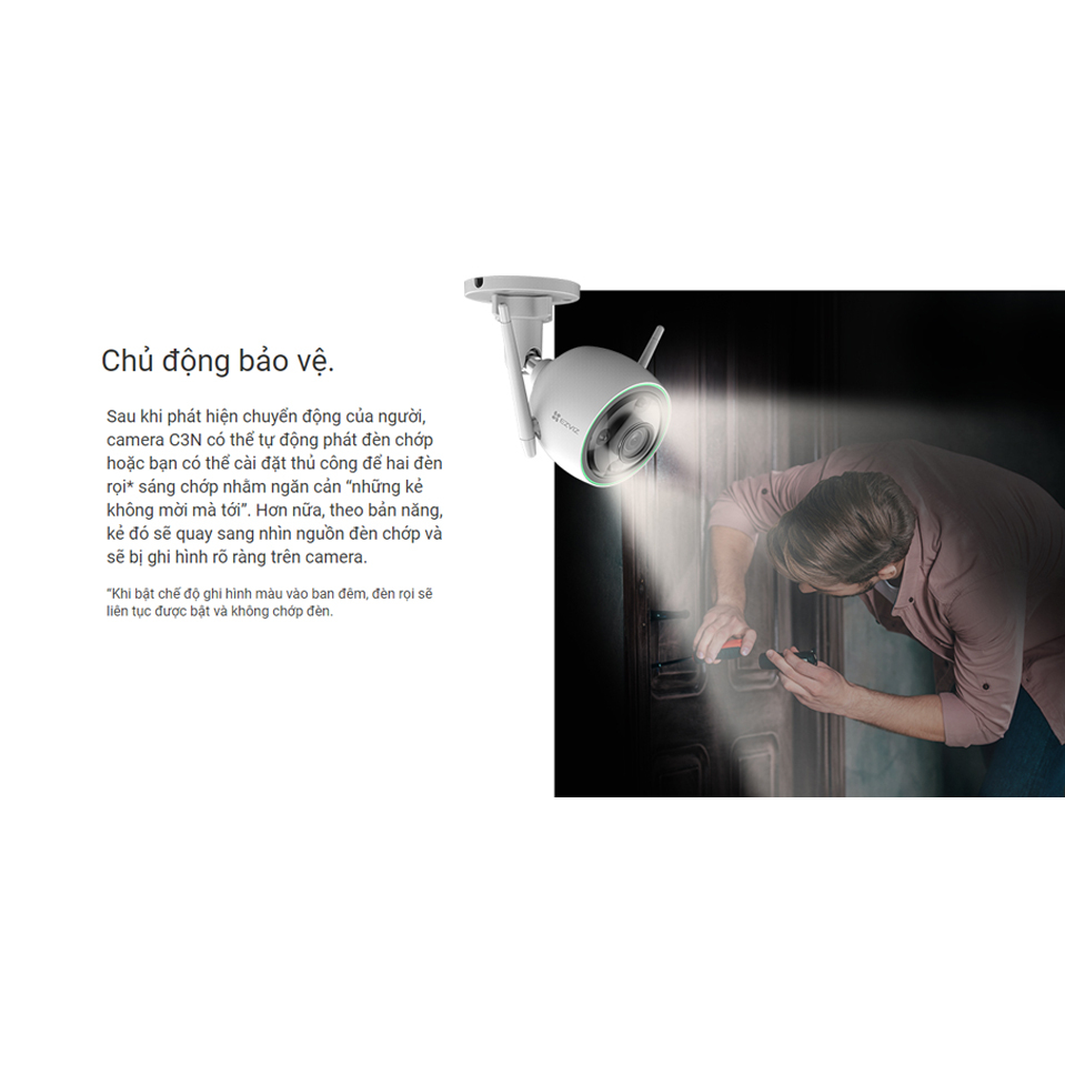 Camera wifi Ezviz ngoài trời C3N chính hãng, có mic ghi âm, màu khi ánh sáng yếu