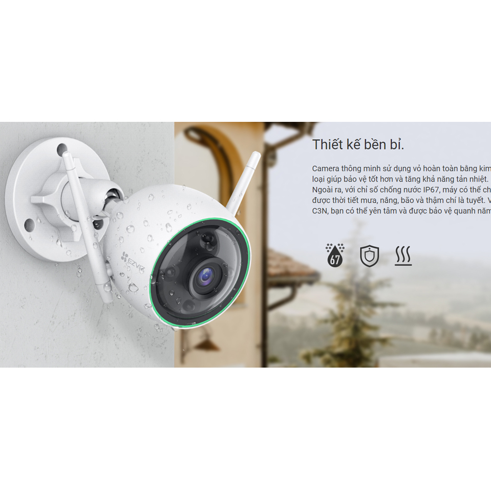 Camera wifi Ezviz ngoài trời C3N chính hãng, có mic ghi âm, màu khi ánh sáng yếu