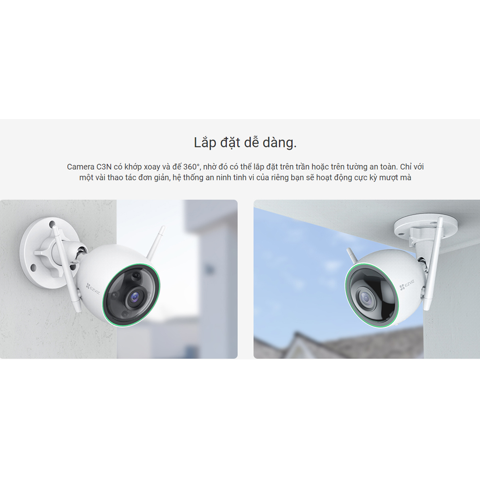 Camera wifi Ezviz ngoài trời C3N chính hãng, có mic ghi âm, màu khi ánh sáng yếu
