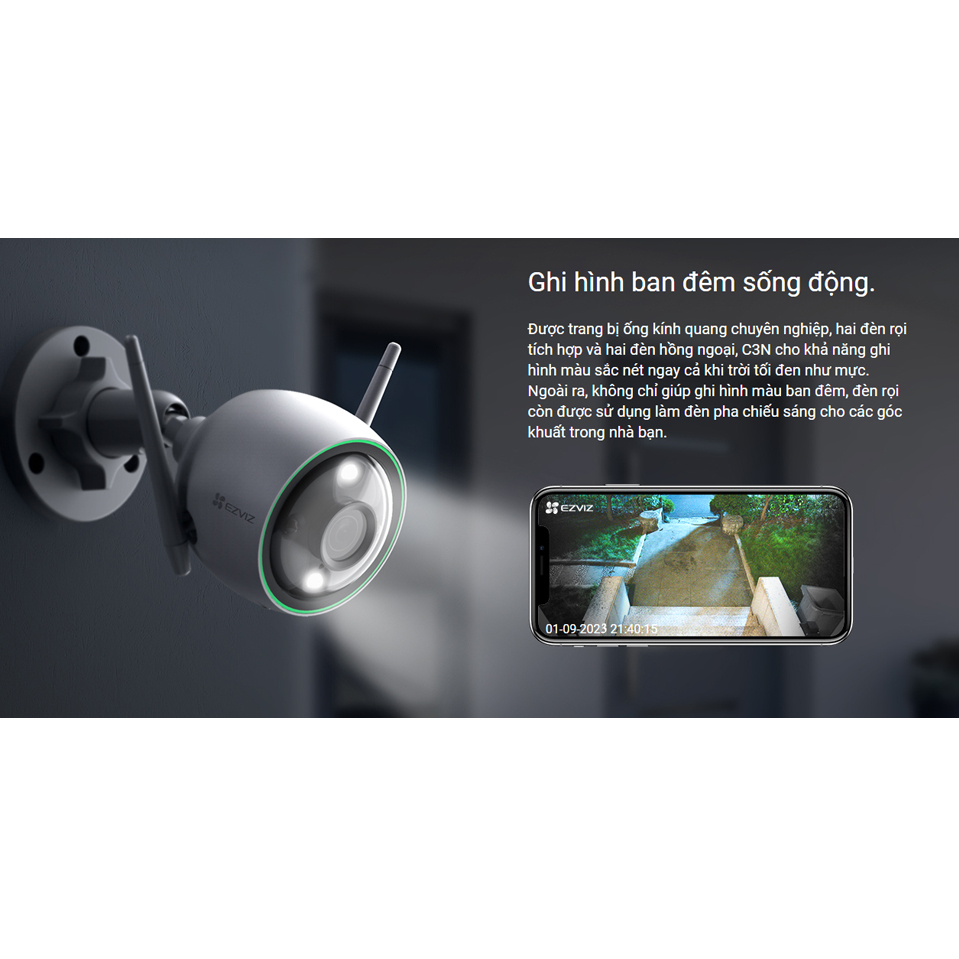 Camera wifi Ezviz ngoài trời C3N chính hãng, có mic ghi âm, màu khi ánh sáng yếu