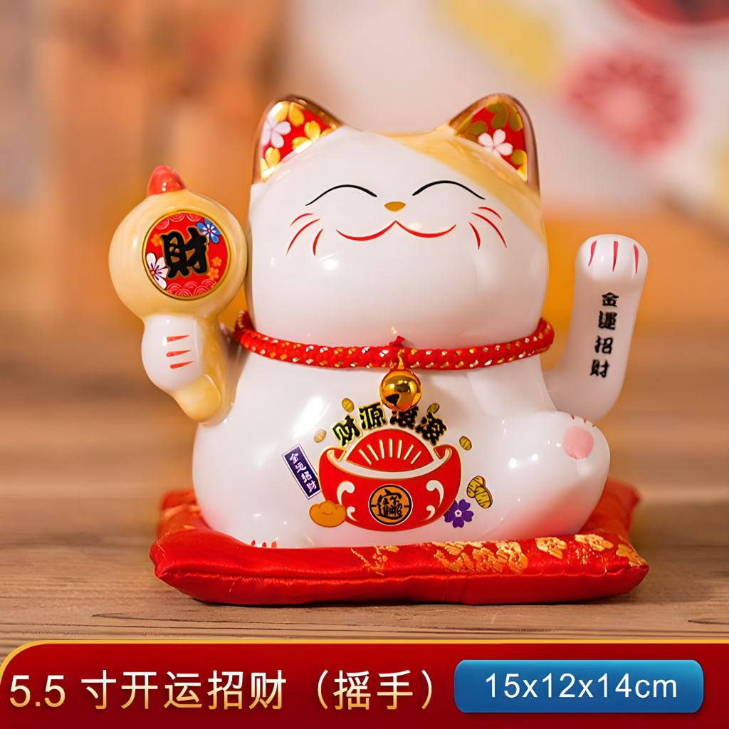 Mèo Thần Tài May Mắn Vẫy Tay Cao 11cm - 14cm - Mèo Thần Tài Mini Để Bàn Làm Việc