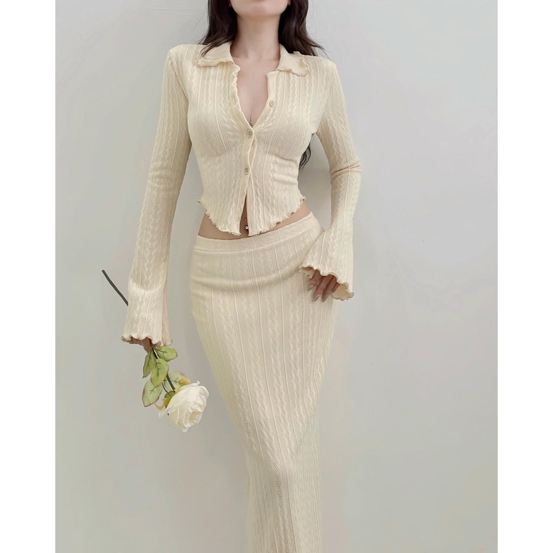 Set Áo sơmi + Chân váy Len thun