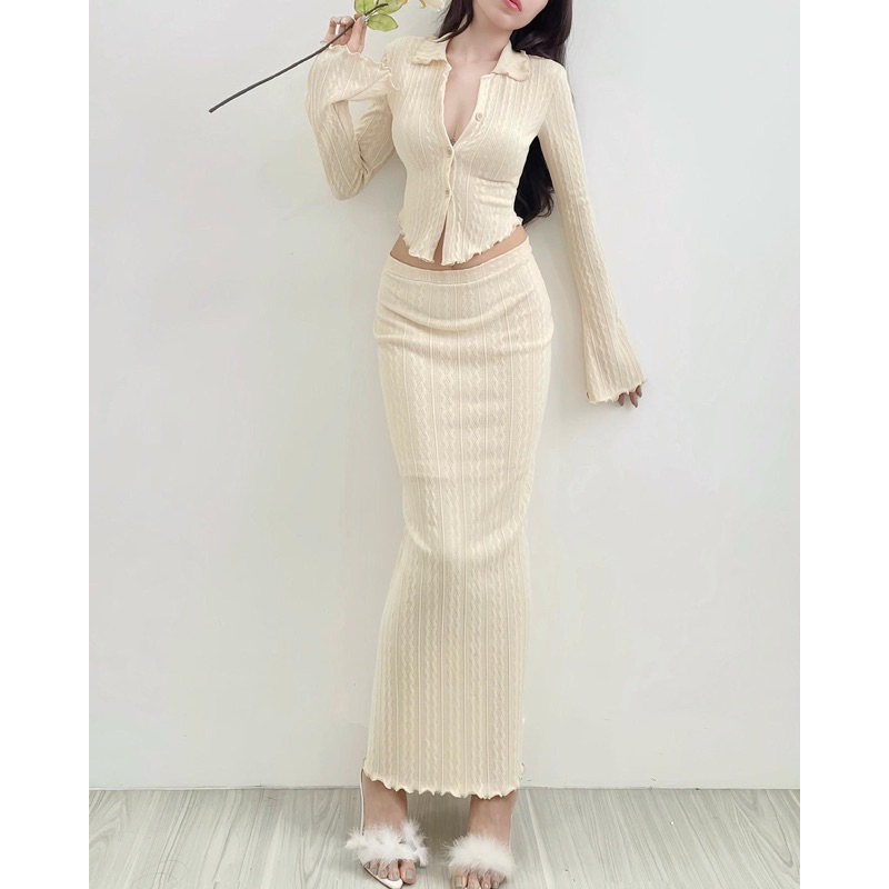 Set Áo sơmi + Chân váy Len thun