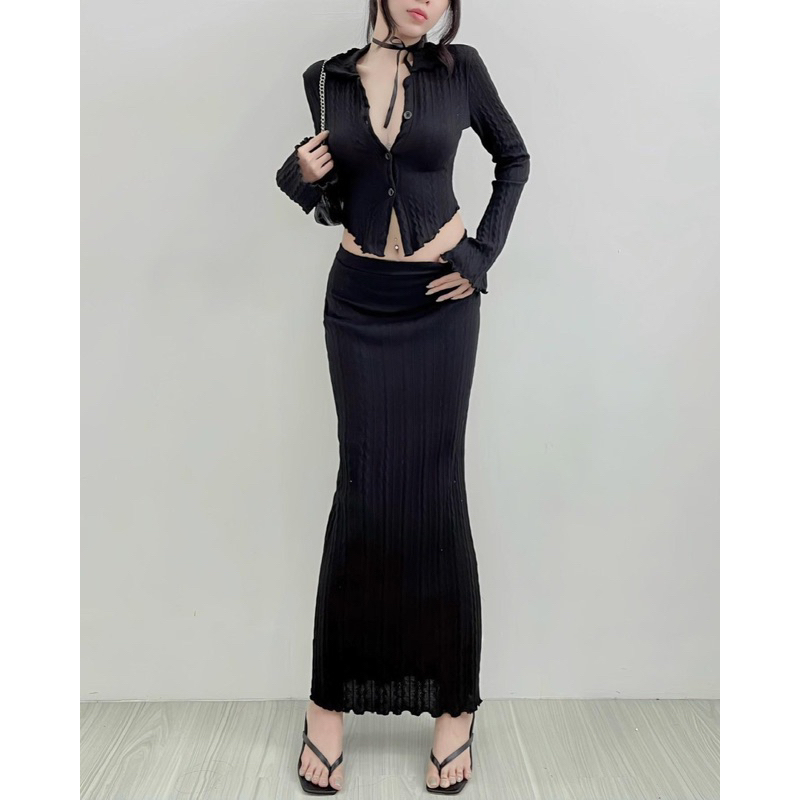 Set Áo sơmi + Chân váy Len thun