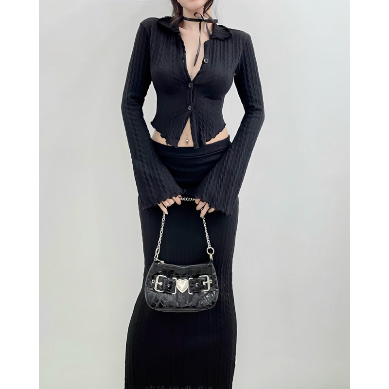 Set Áo sơmi + Chân váy Len thun