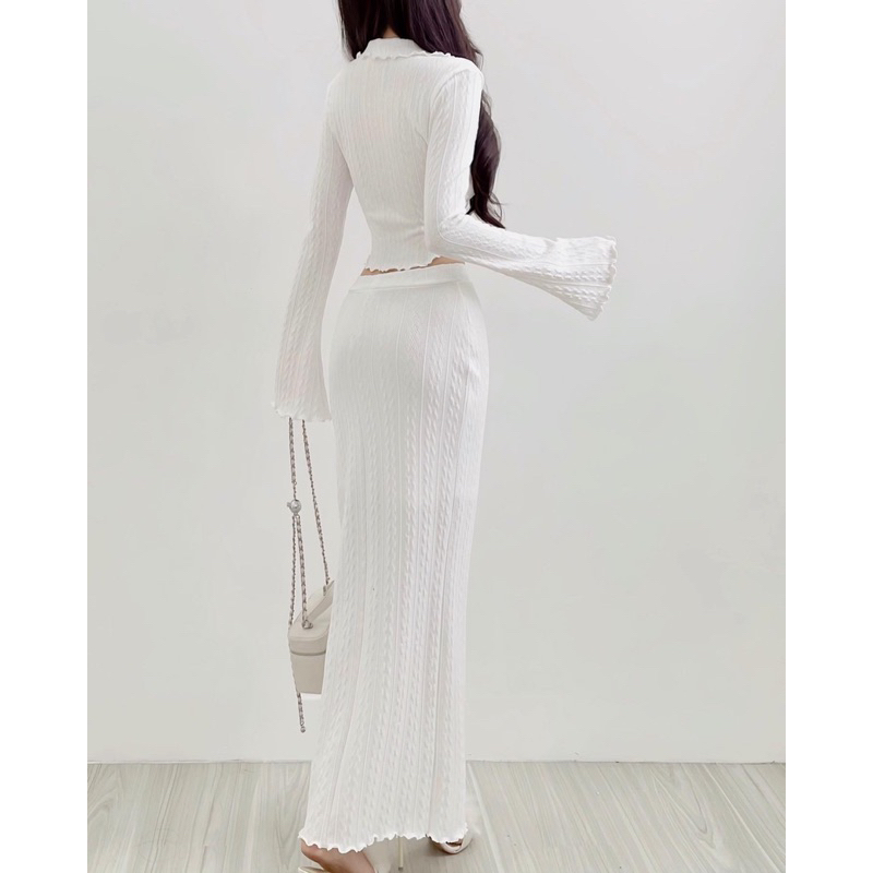 Set Áo sơmi + Chân váy Len thun