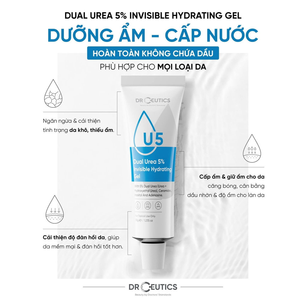 Gel Cấp Ẩm DrCeutics Dual Urea 5% Invisible Hydrating Gel - Giúp Da Căng Mịn, Cân Bằng Dầu Nhờn - Kelly Beauty