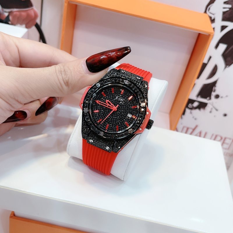 Đồng hồ nữ XCer 0635 mặt tròn đính full đá dây Silicon  chính hãng siz 34mm