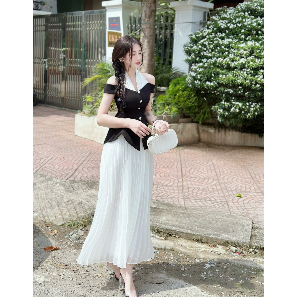 Set Váy Thiết Kế Dập Ly Áo Cách Điệu Sang Chảnh Cao Cấp