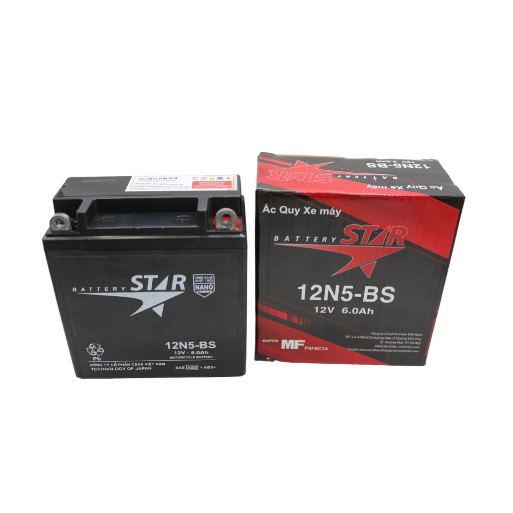 Bình ắc quy khô NHẬT BẢN star-YB5L- 12V-5Ah cho Các Dòng xe máy Honda và Yamaha