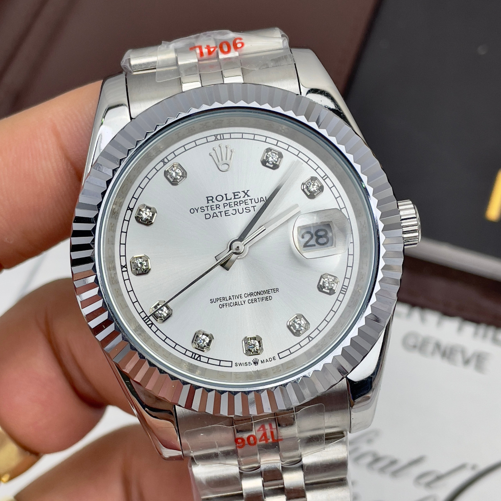 Đồng hồ Nam Rl 3kim 1lich  mặt trơn máy nhật dòng cơ Automatic size 41mm vỏ trắng dây kim loại