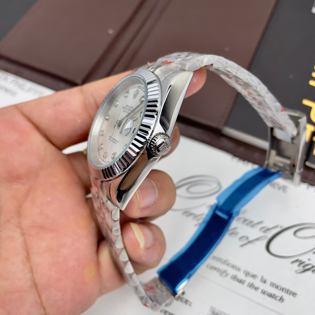 Đồng hồ Nam Rl 3kim 1lich  mặt trơn máy nhật dòng cơ Automatic size 41mm vỏ trắng dây kim loại