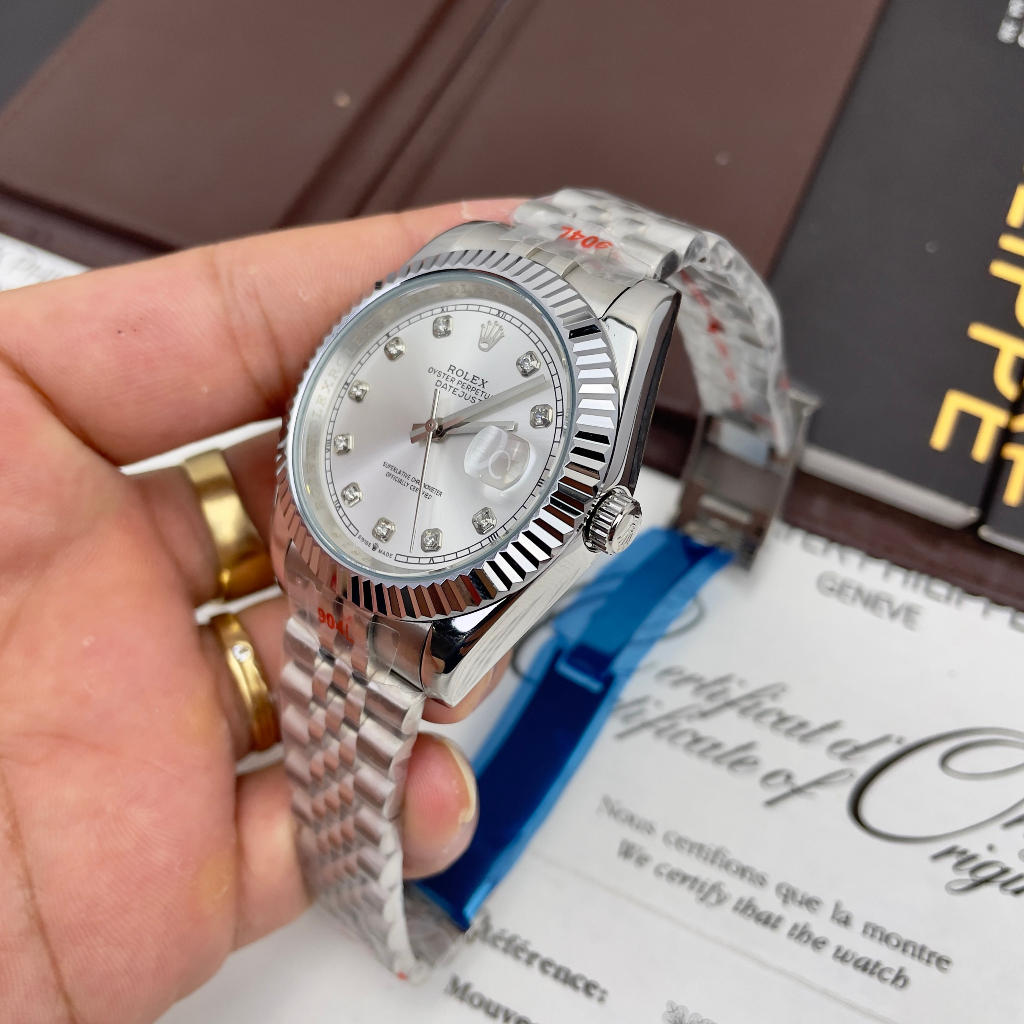 Đồng hồ Nam Rl 3kim 1lich  mặt trơn máy nhật dòng cơ Automatic size 41mm vỏ trắng dây kim loại