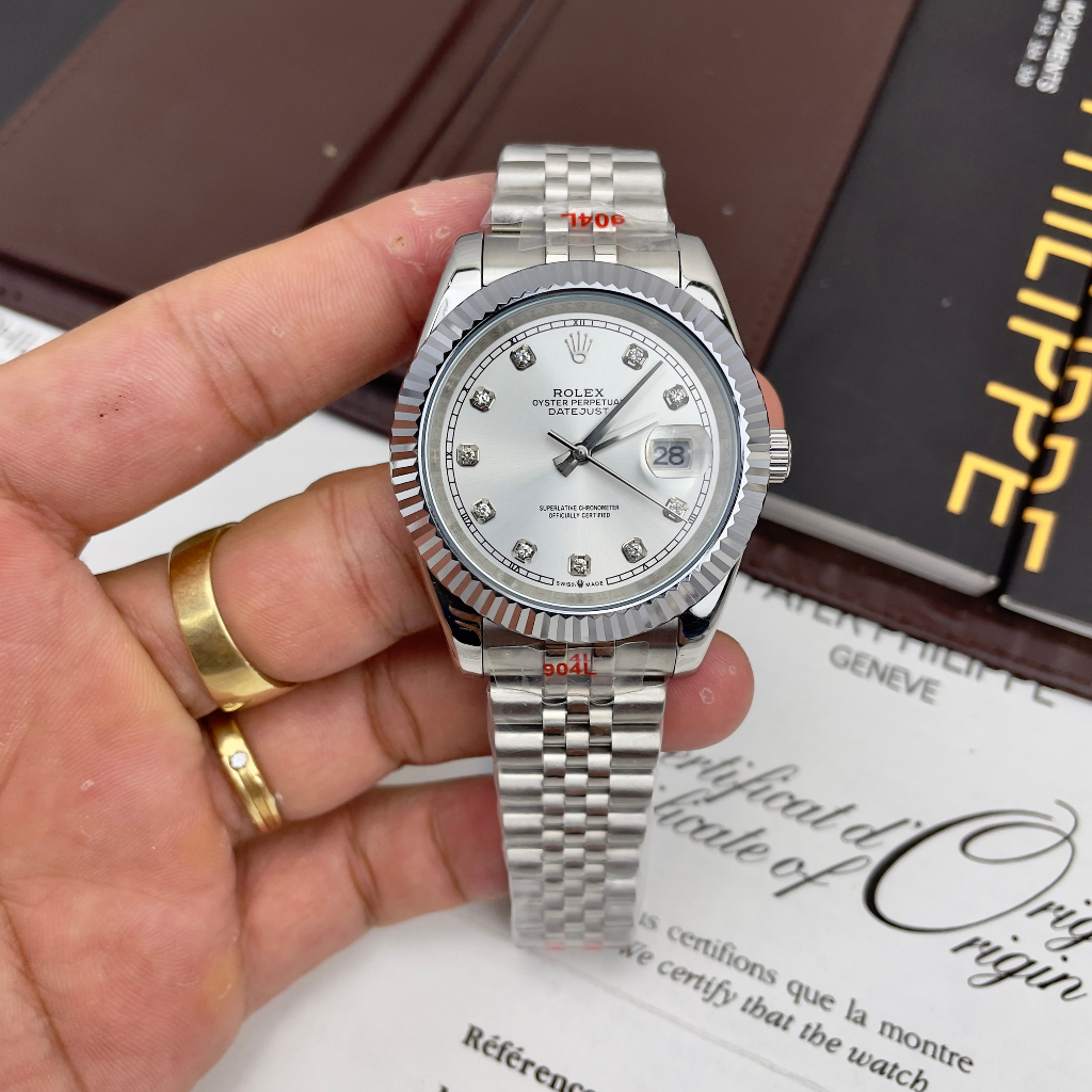 Đồng hồ Nam Rl 3kim 1lich  mặt trơn máy nhật dòng cơ Automatic size 41mm vỏ trắng dây kim loại