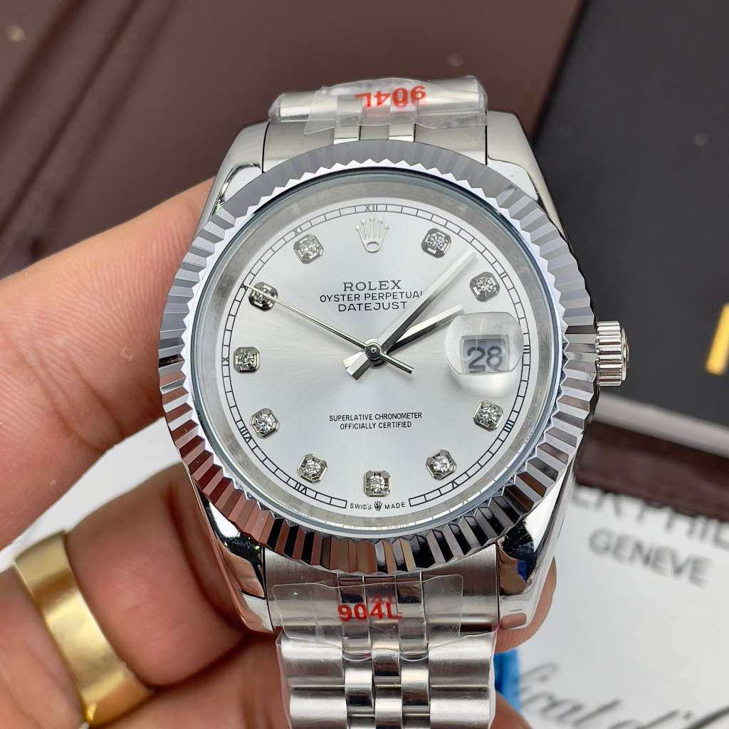 Đồng hồ Nam Rl 3kim 1lich  mặt trơn máy nhật dòng cơ Automatic size 41mm vỏ trắng dây kim loại