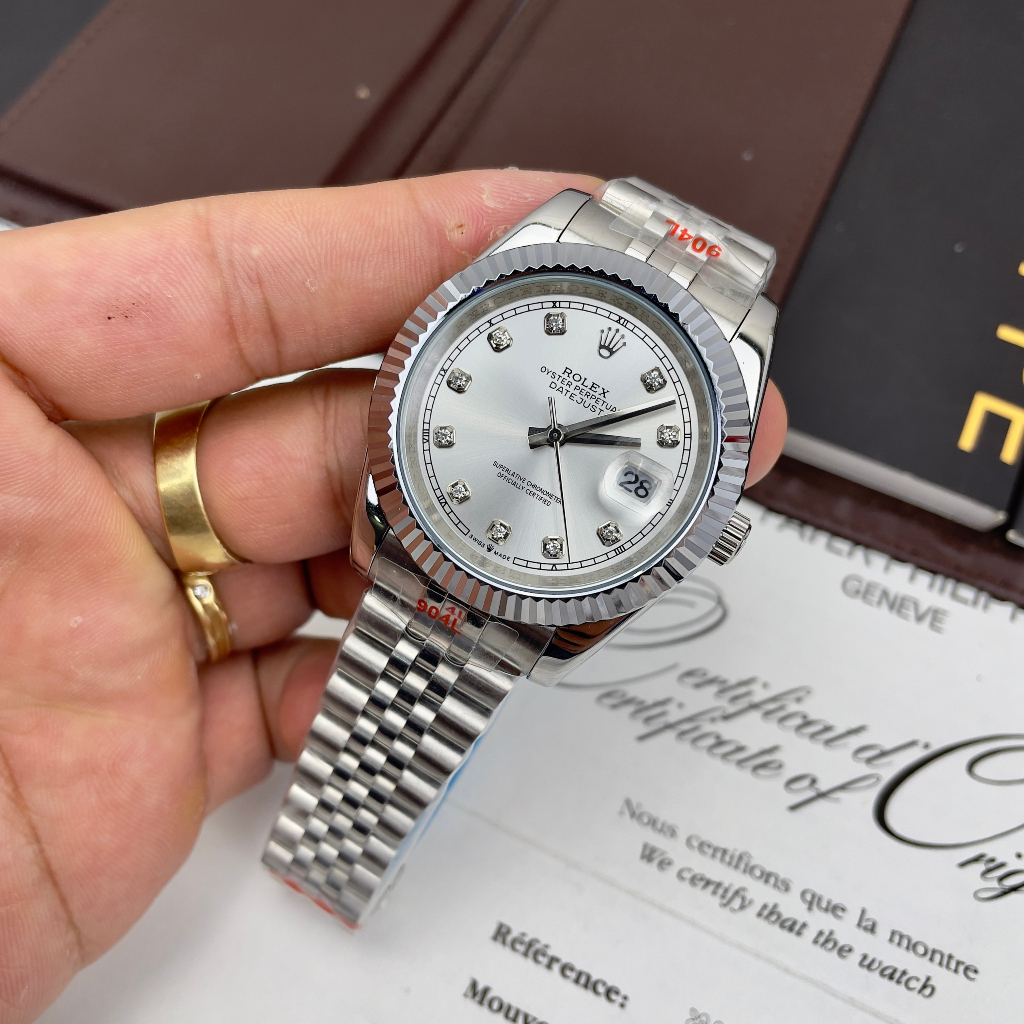 Đồng hồ Nam Rl 3kim 1lich  mặt trơn máy nhật dòng cơ Automatic size 41mm vỏ trắng dây kim loại