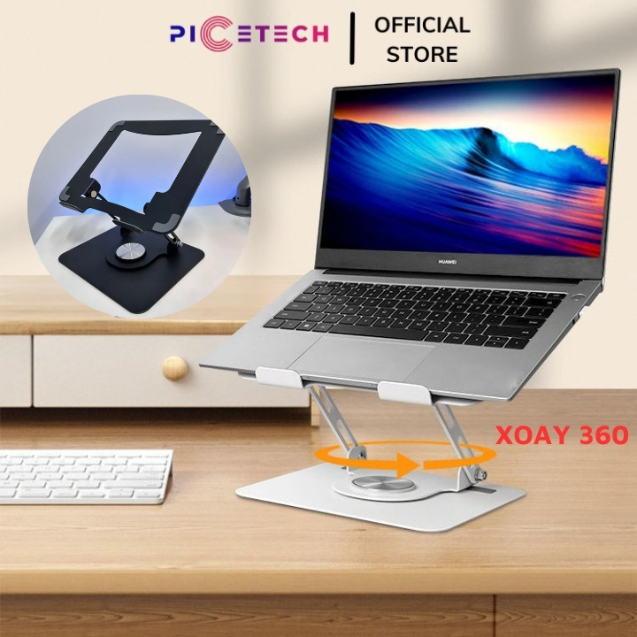 Giá Đỡ Laptop Xoay 360 Độ Dùng Cho Laptop, Macbook ,Ipad Tùy Chỉnh Độ Cao Chất Liệu Kim Loại - PICETECH