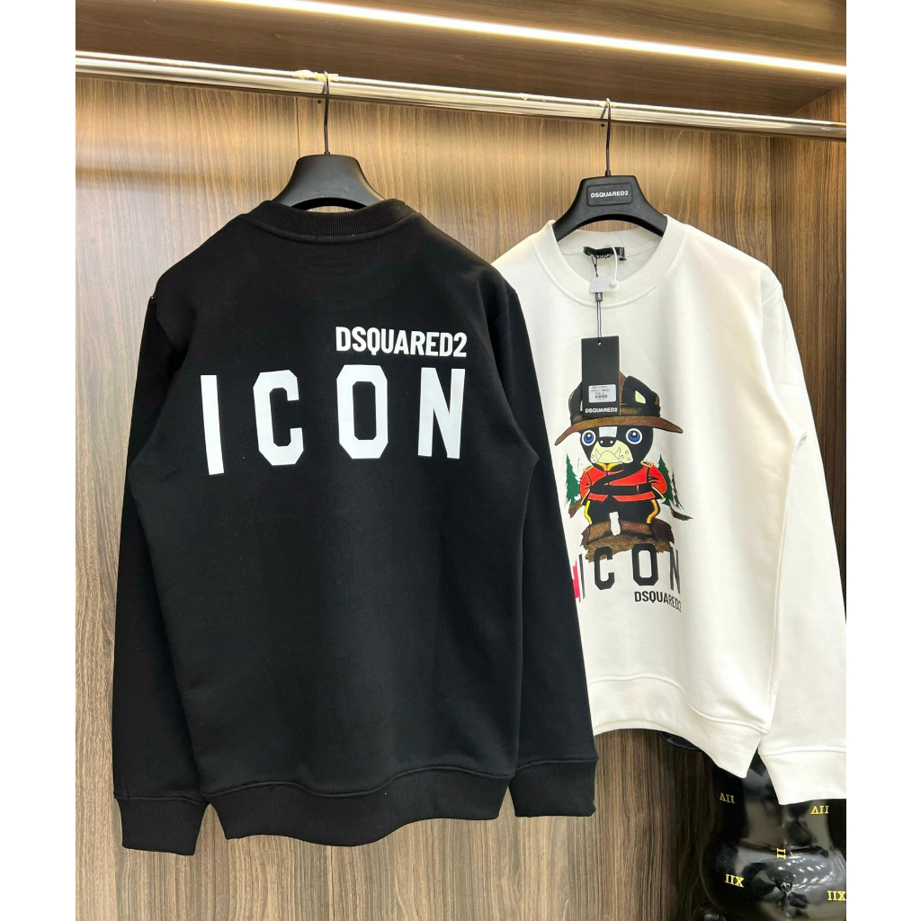 Áo Nỉ Nam Nữ ICON Phối Chó, Chữ Sau Lưng New 2023 - Chất Vải Nỉ Sọc, Hình In Sắc Nét - Form Dáng Đẹp - Size 50kg-80kg