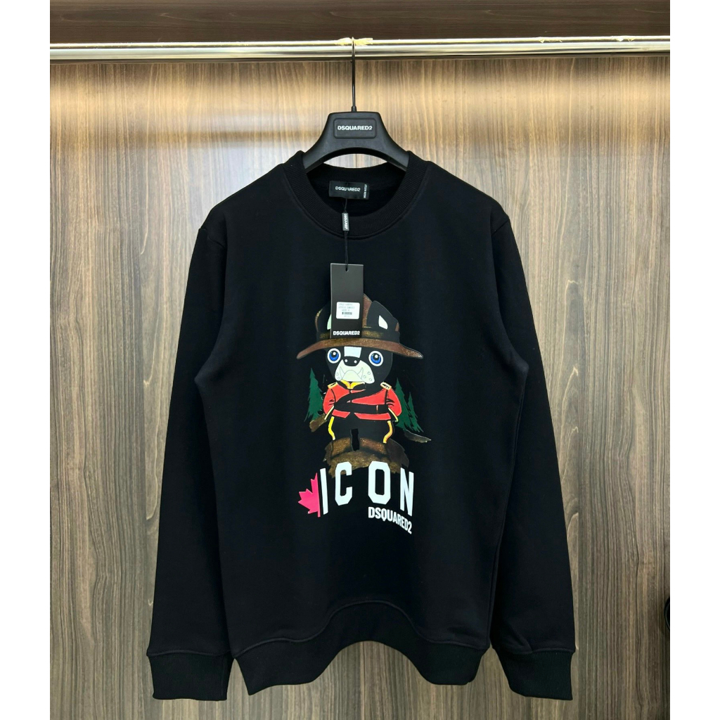 Áo Nỉ Nam Nữ ICON Phối Chó, Chữ Sau Lưng New 2023 - Chất Vải Nỉ Sọc, Hình In Sắc Nét - Form Dáng Đẹp - Size 50kg-80kg