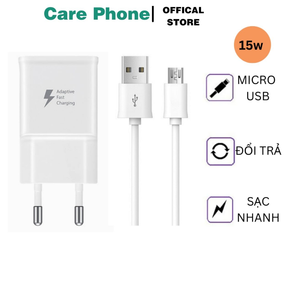 Bộ Củ Sạc  Samsung 15w USB micro Cáp sạc Samsung Micro Dùng Cho các dòng Androi Bảo hành 6 tháng - CarePhone