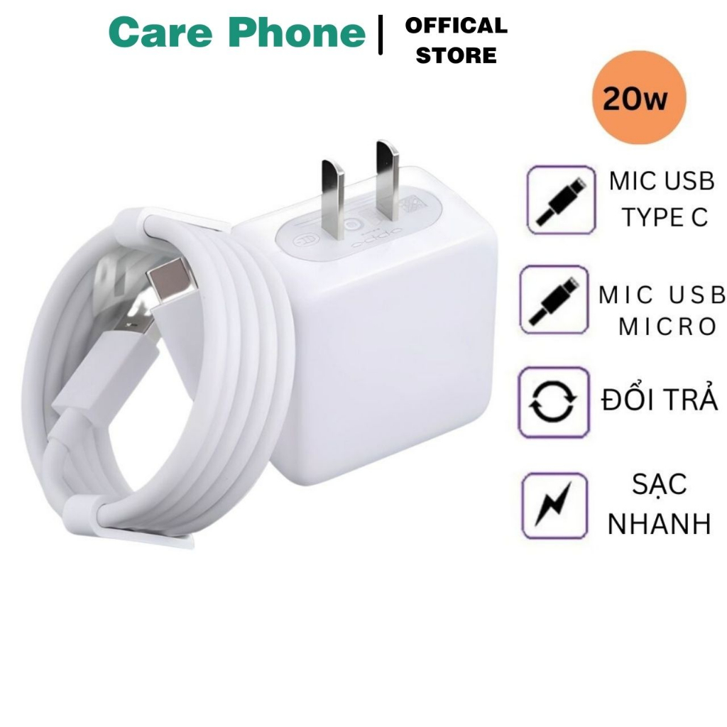 Bộ sạc nhanh Oppo VOOC củ sạc  kèm dây sạc 20W Type C  và Micro VOOC R17 ổn định an toàn - CarePhone