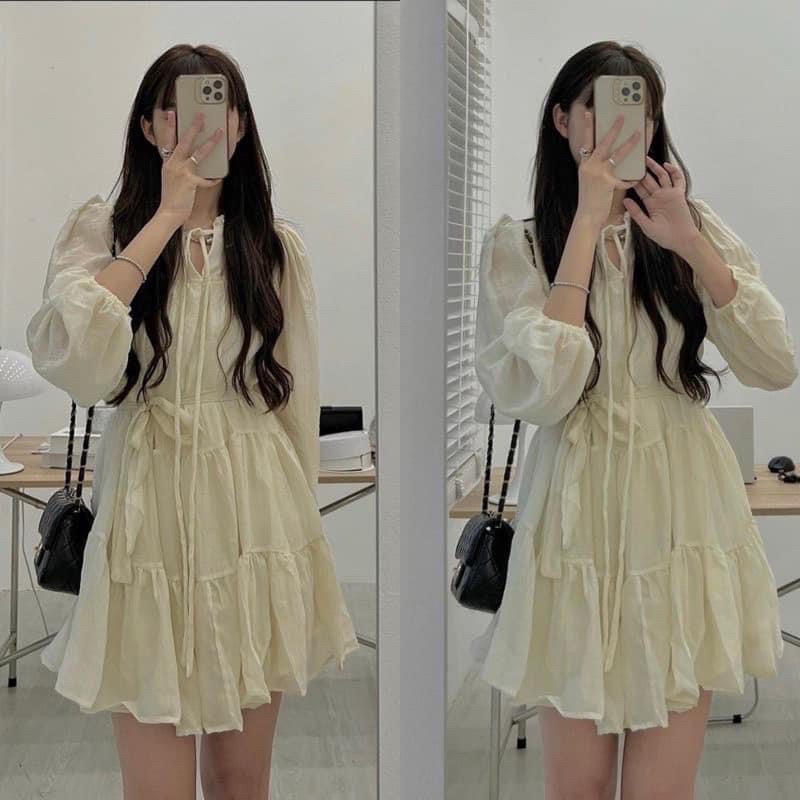 VÁY BABYDOLL VOAN BỒNG CỘC/DÀI TAY HAI LỚP/ Váy voan tơ cộc tay nữ kèm đai mặc 2 dáng “HEILY”