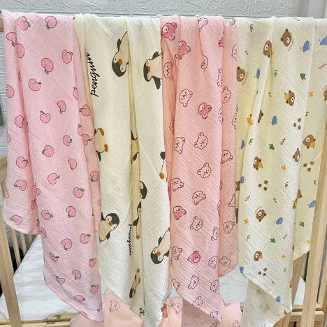 Khăn tắm 2 lớp vải xô muslin, chăn ủ 2 lớp vải xô muslin cho bé, khăn choàng cho bé - SUAN KIDS