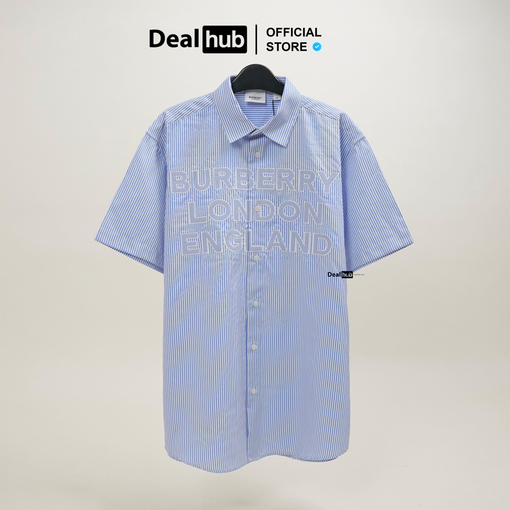 Áo Sơ Mi BBR Logo Blue Striped Short Sleeve Sọc Xanh Tay Ngắn