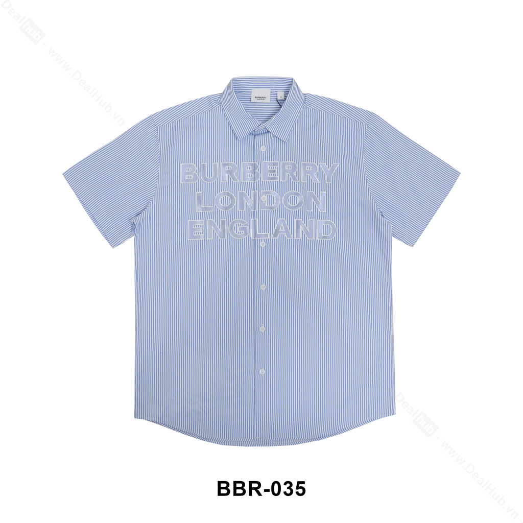 Áo Sơ Mi BBR Logo Blue Striped Short Sleeve Sọc Xanh Tay Ngắn
