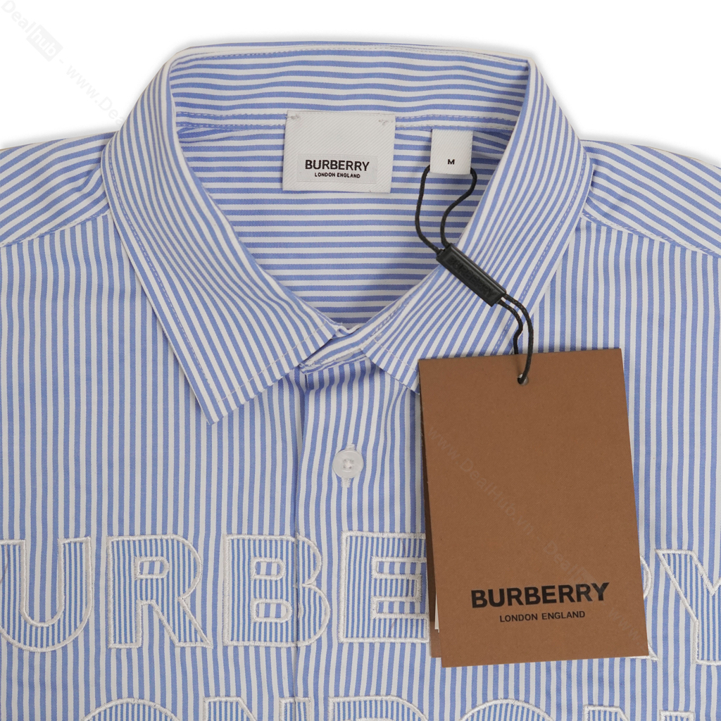 Áo Sơ Mi BBR Logo Blue Striped Short Sleeve Sọc Xanh Tay Ngắn