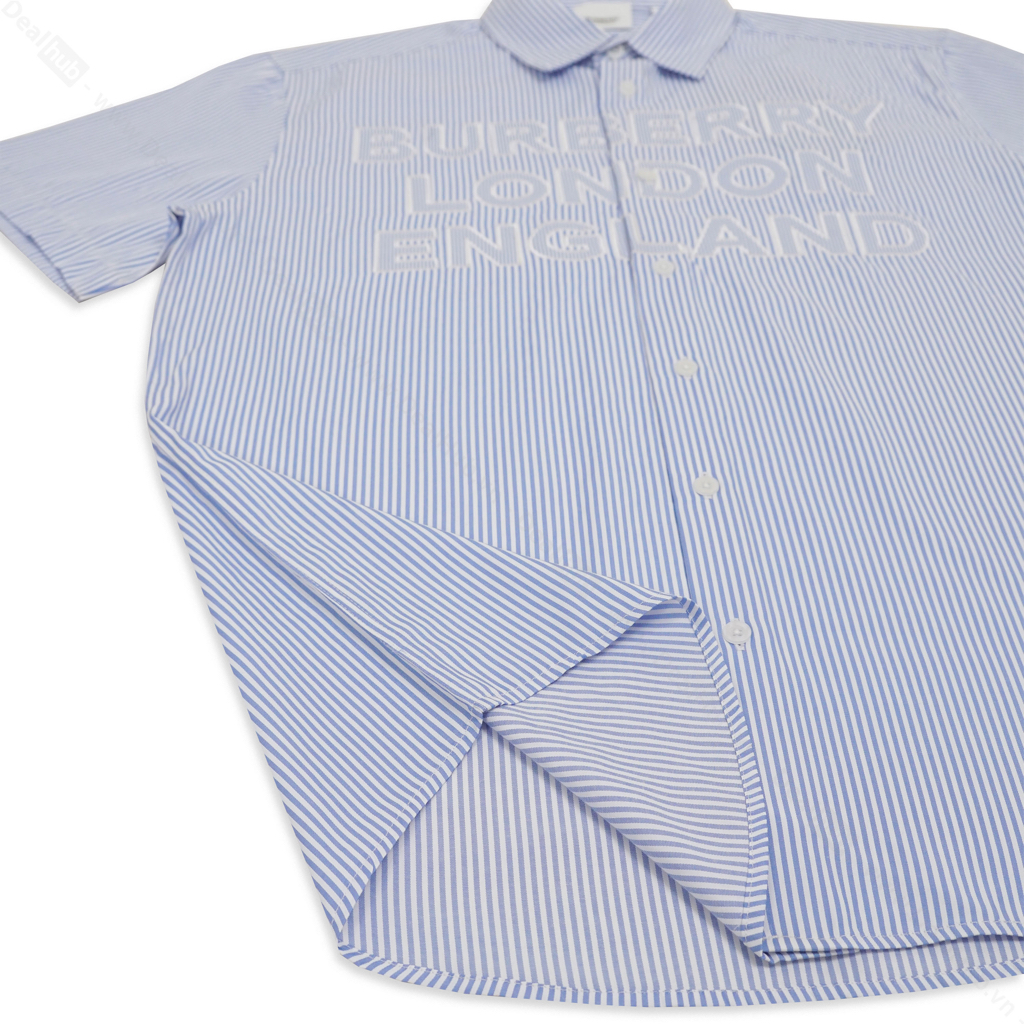 Áo Sơ Mi BBR Logo Blue Striped Short Sleeve Sọc Xanh Tay Ngắn
