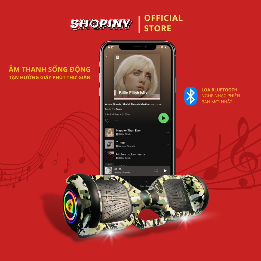 Xe điện cân bằng, Bánh lớn 6.5 inch, Khung kim loại, Thời gian sử dụng lâu+Phát nhạc+Đèn LED. Kèm tay cầm cho 2 xe