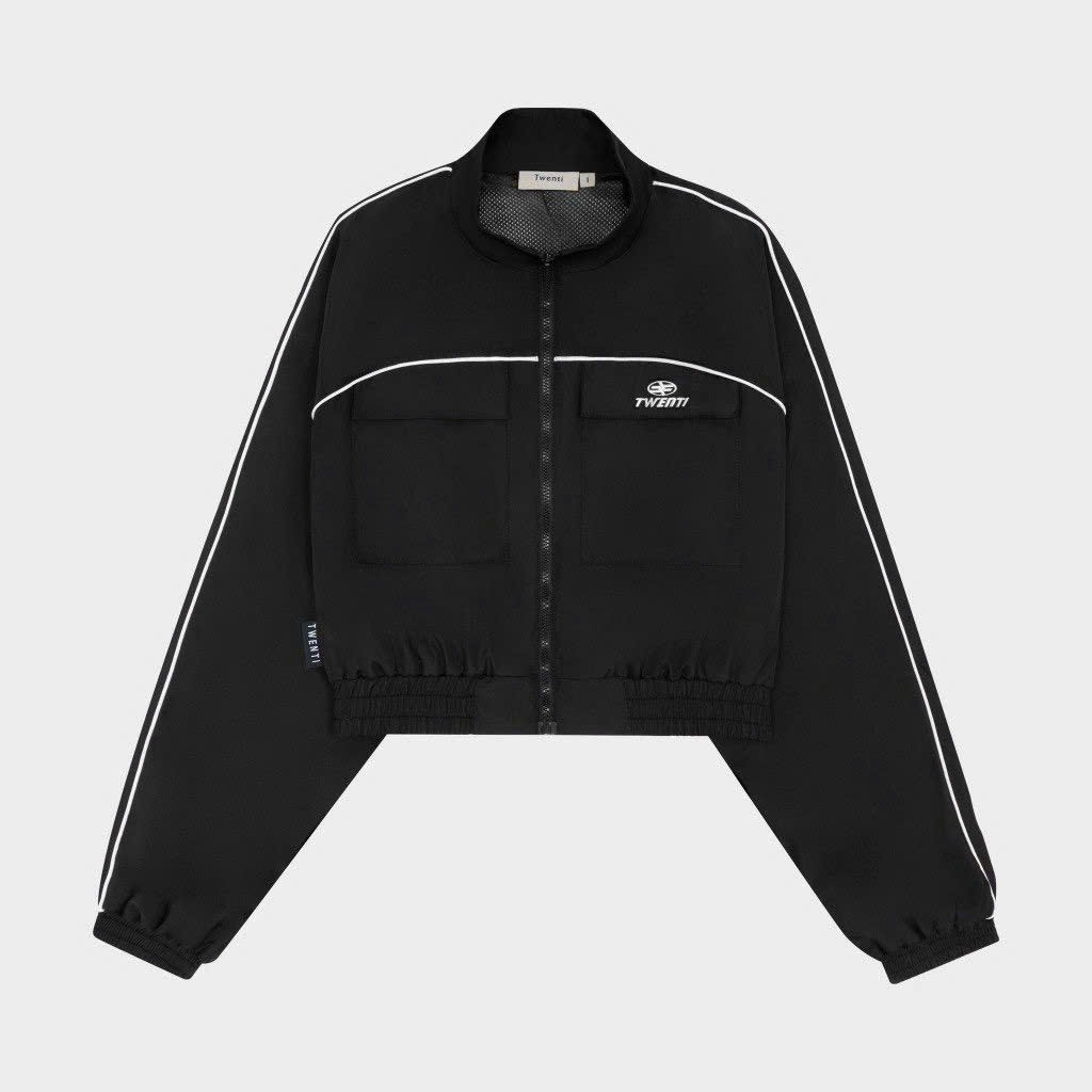 Áo Khoác Dù Croptop Chạy Viền Phối 2 Túi Trước in Logo TWENTI Kiểu Dáng Teen.AT