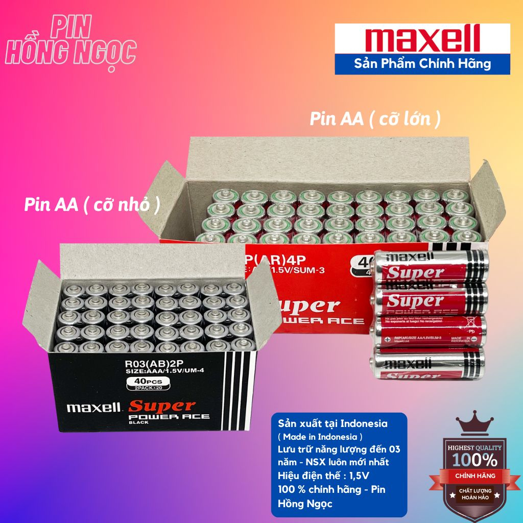 Hộp Pin AA , AAA Maxell 1,5V bền bỉ , không chảy nước sản xuất tại Indonesia