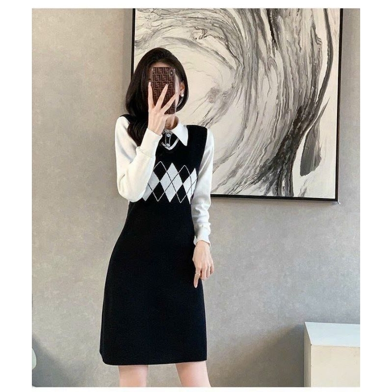 ĐẦM LEN PHỐI CỔ SƠ MI CAO CẤP
