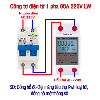 Công tơ điện tử 1 pha 80A 220V LW - Đồng hồ đo điện năng tiêu thụ Kwh loại tốt, đồng hồ một thông số