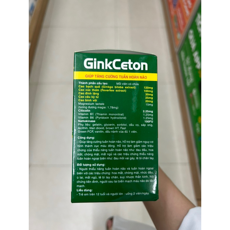 GinkCeton giúp tăng cường tuần hoàn não hộp 100 viên ngăn ngừa cục máu đông