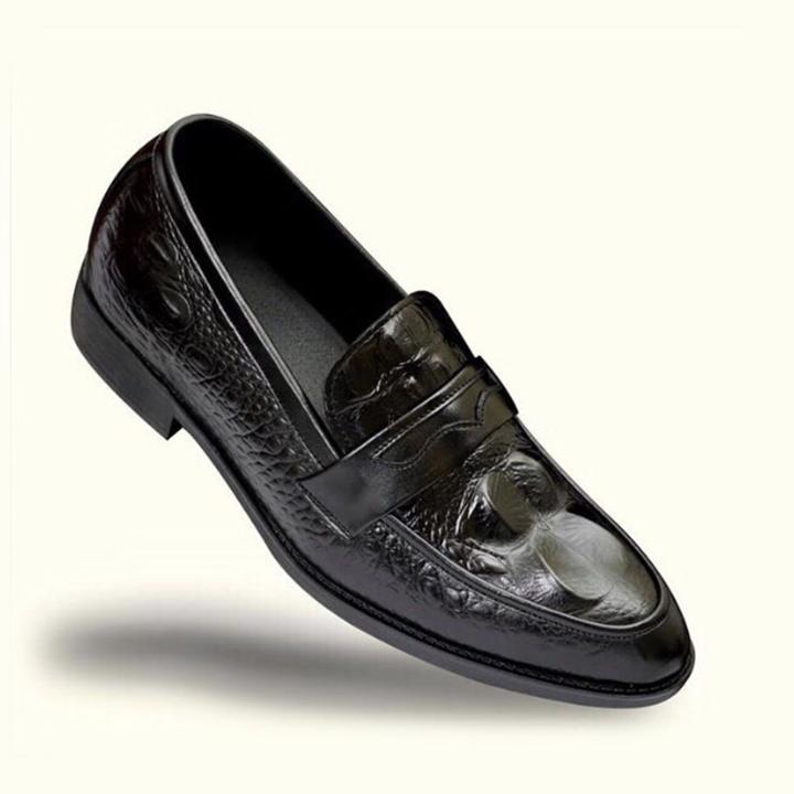 Giày dio nam da bò Giày Công sở nam in vân cá sấu Giày cưới nam hàng hiệu giá rẻ D-10 màu đen