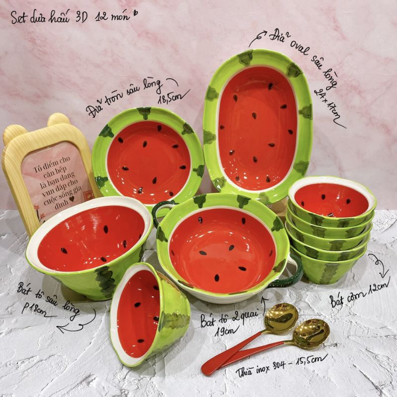 🍉Set bát đĩa dưa hấu kute tách lẻ🍉