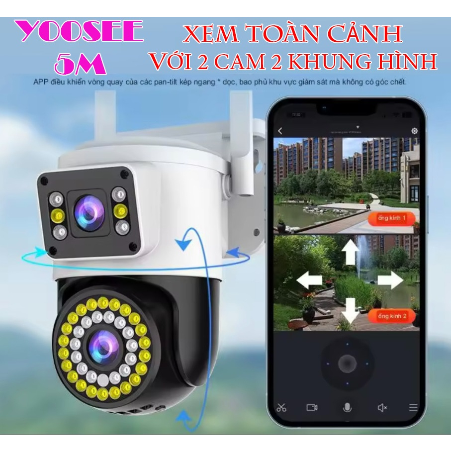 Camera Wifi Yoosee 2 Mắt, 2 Màn Hình Theo Dõi, Camera Ngoài Trời 4.0 Mpx - Bảo Hành 12 Tháng