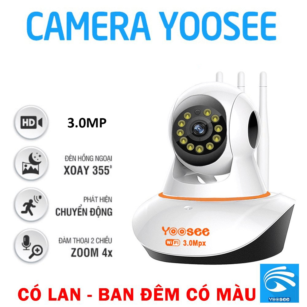 Camera Wifi Yoosee Trong Nhà 3 Anten 3.0mpx Full HD 1080P, Xoay 360 Độ, Đàm Thoại 2 Chiều, Theo Dõi Chuyển Động