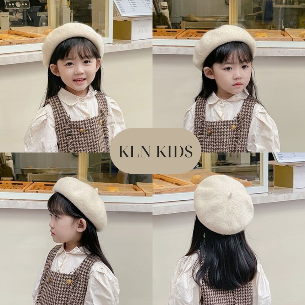 Mũ nồi len trơn thời trang thanh lịch cho bé, mũ beret - có dây rút điều chỉnh kích thước - phong cách Hàn Quốc