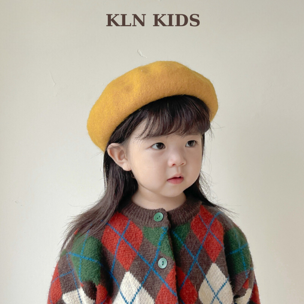 Mũ nồi len trơn thời trang thanh lịch cho bé, mũ beret - có dây rút điều chỉnh kích thước - phong cách Hàn Quốc